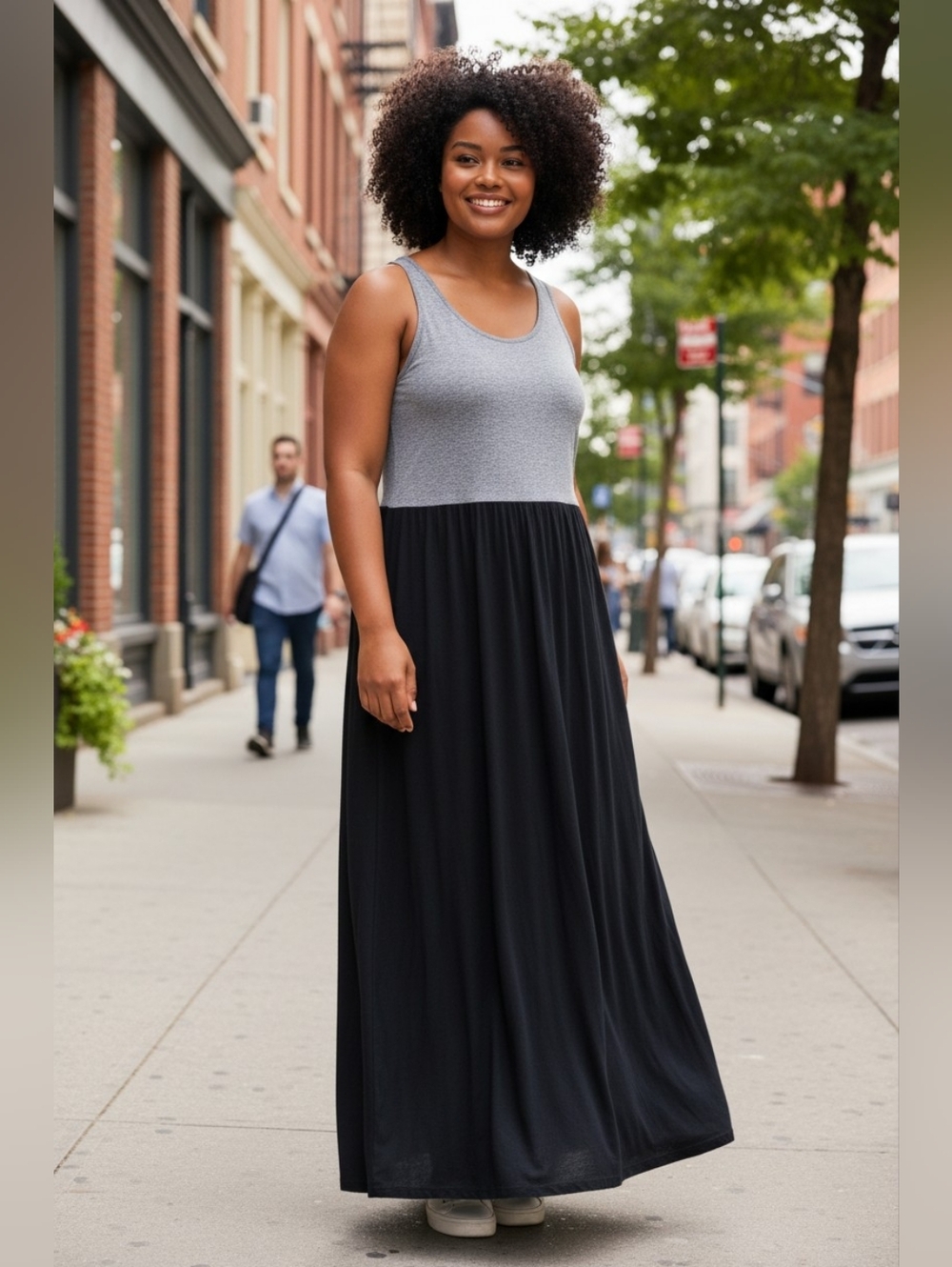 Loft Black & Gray Maxi Dress